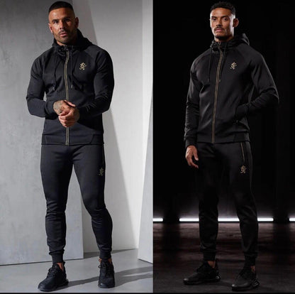 mens polyester zipgym king mens full tracksuit set zip top hood &amp; joggers elevate