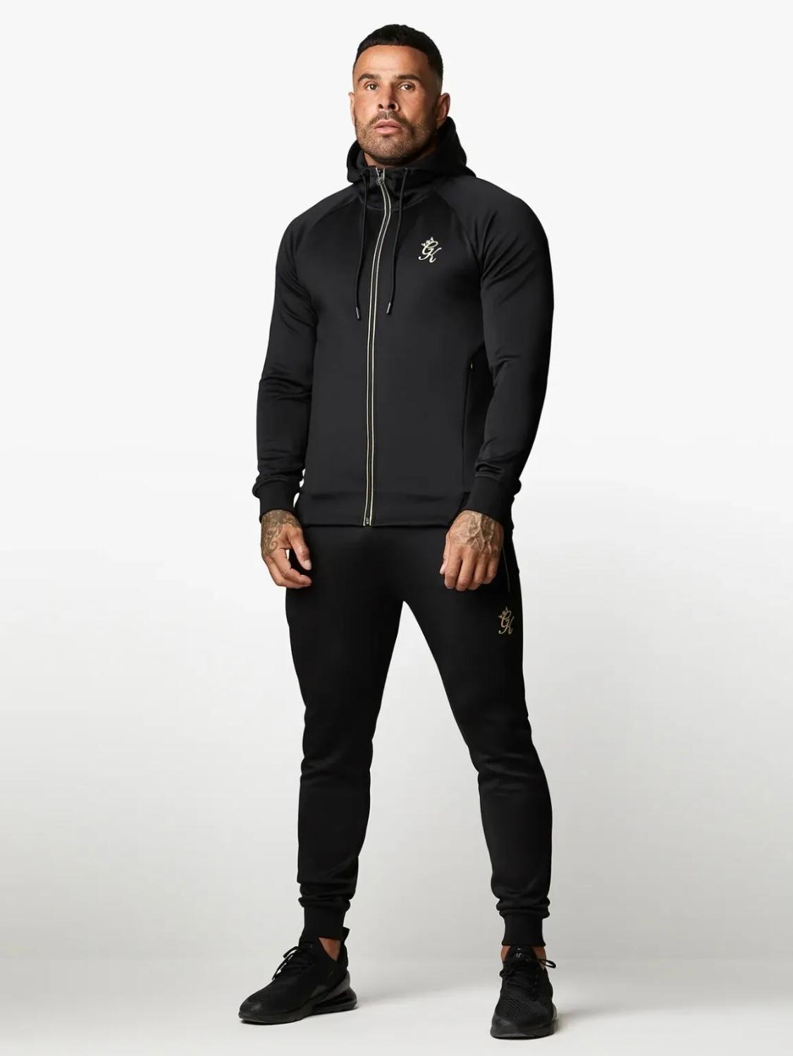 mens polyester zipgym king mens full tracksuit set zip top hood &amp; joggers elevate